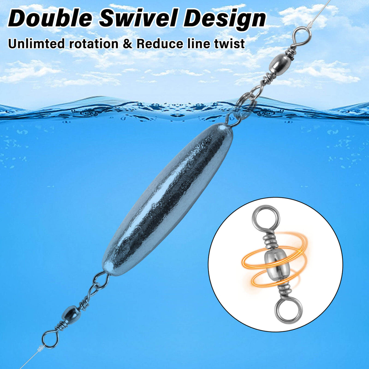 Dr.Fish 10pcs Inline Trolling Sinkers with Double Swivel 1/16oz-1.2oz