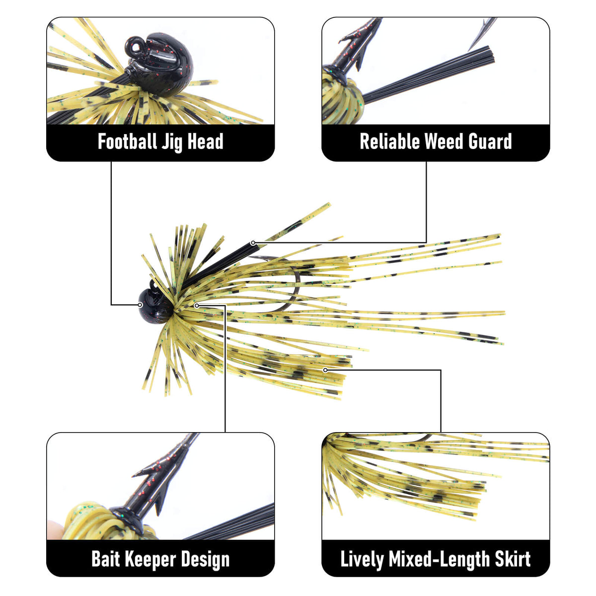 Dr.Fish 2pcs Football Jigs with Silicone Skirts 3/16oz-3/8oz