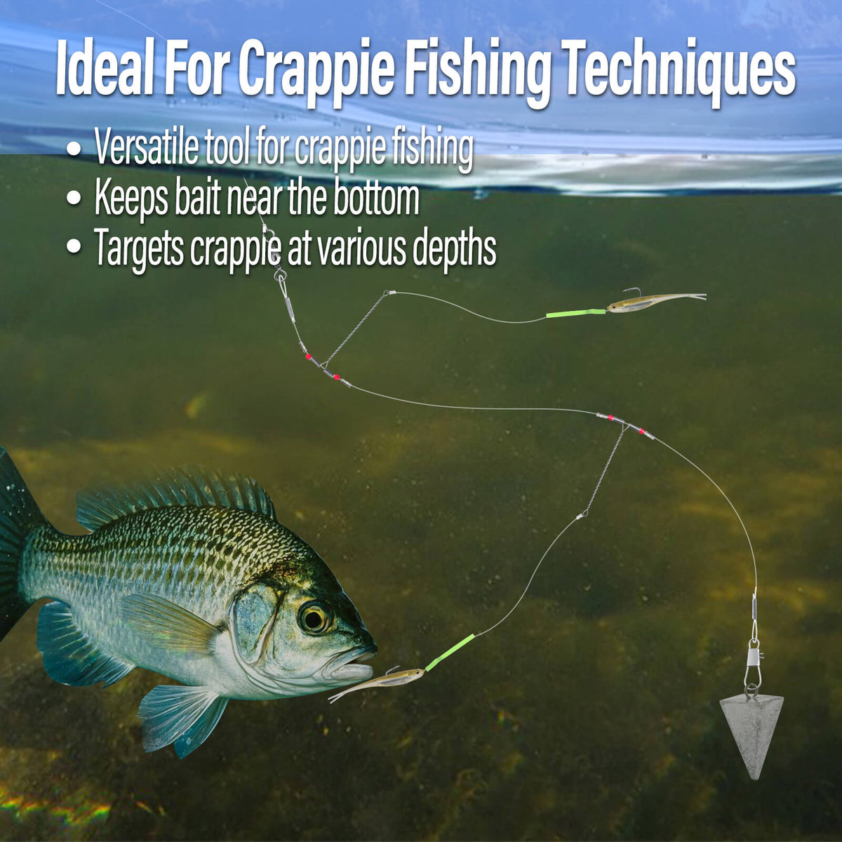 Dr.Fish 10pcs Crappie Rigs with 2 Snelled Aberdeen Hooks