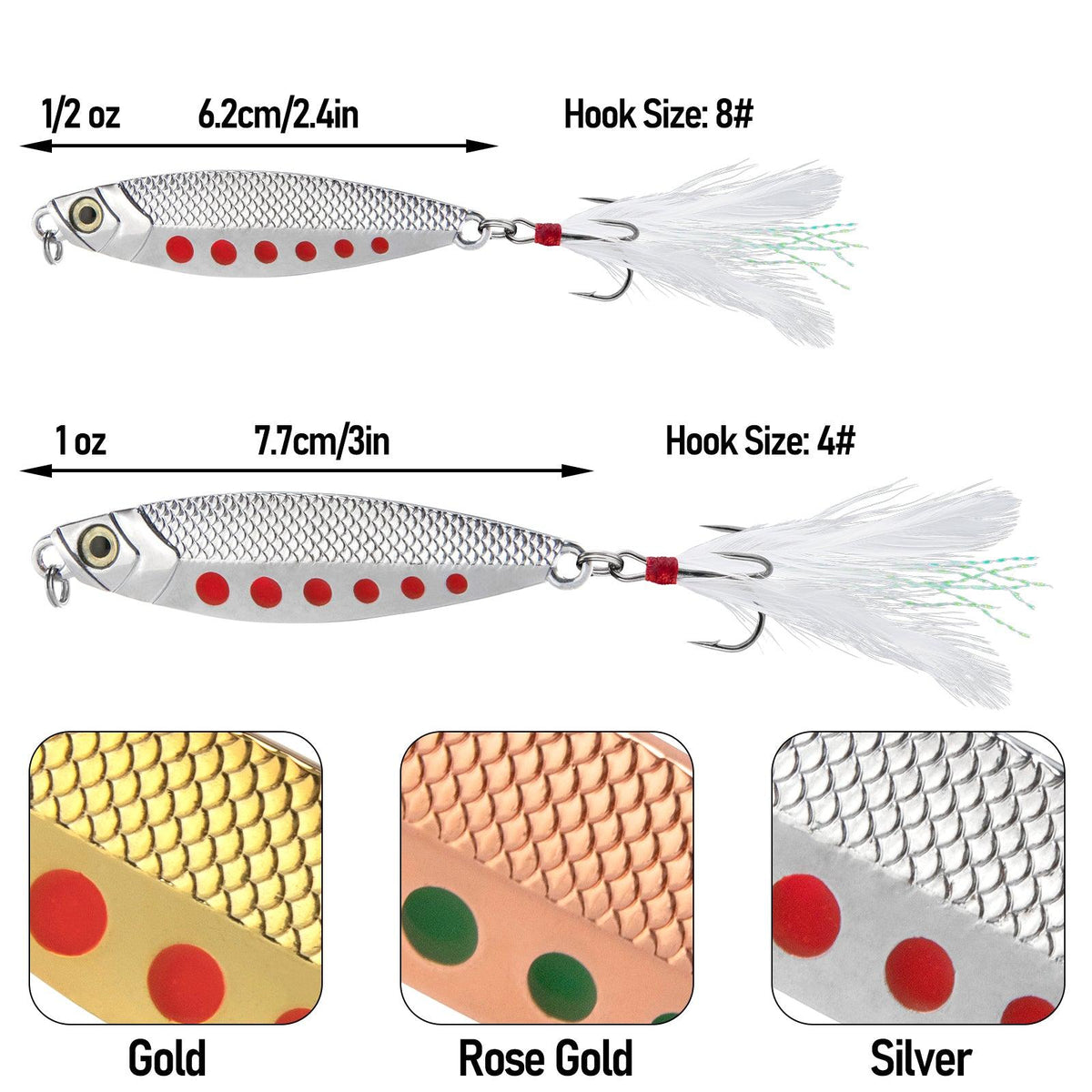 Dr.Fish 5pcs Metal Casting Spoon  1/2-1oz,2.4''-3'' - Dr.Fish Tackles