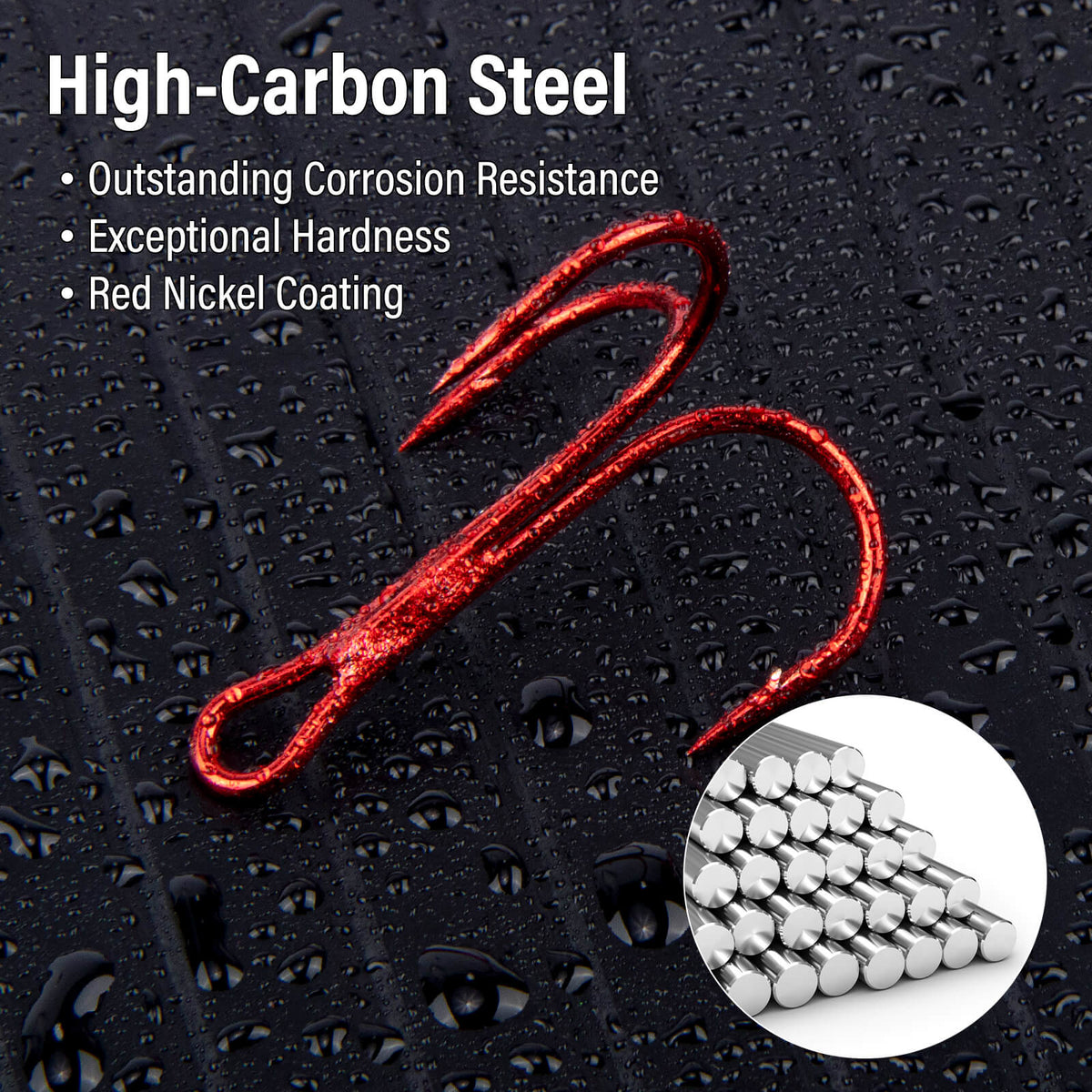 Dr.Fish 50pcs Red High Carbon Steel Treble Hooks