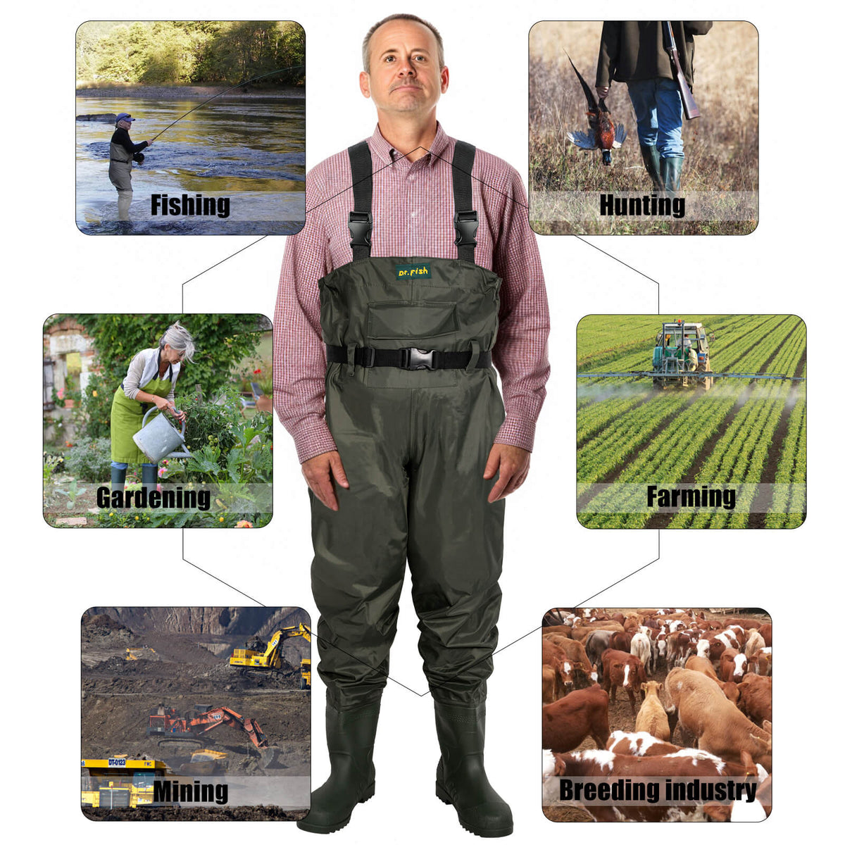 Dr.Fish PVC Chest Fishing Waders with Boots