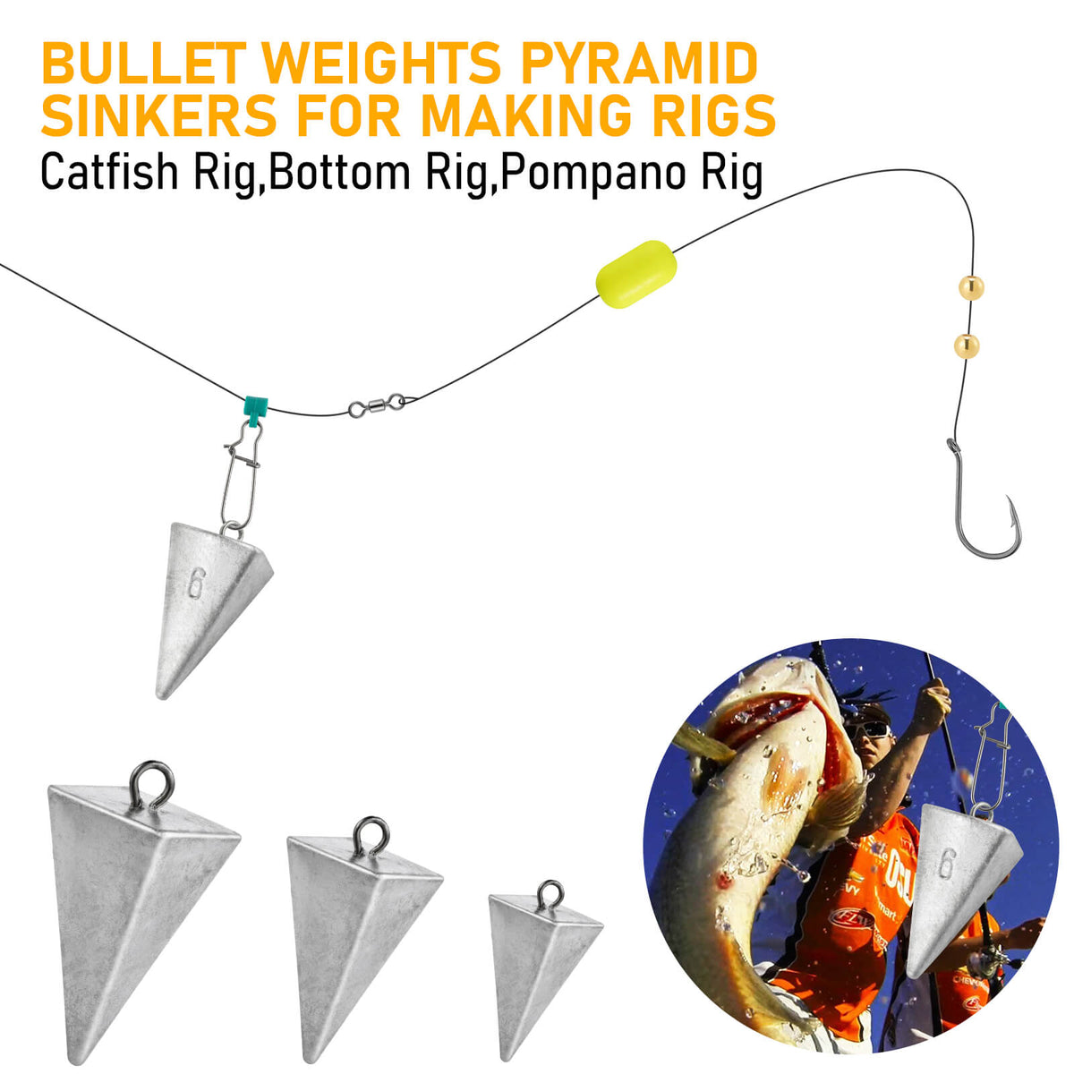 Dr.Fish 5pcs Pyramid Sinkers 1 to 8oz