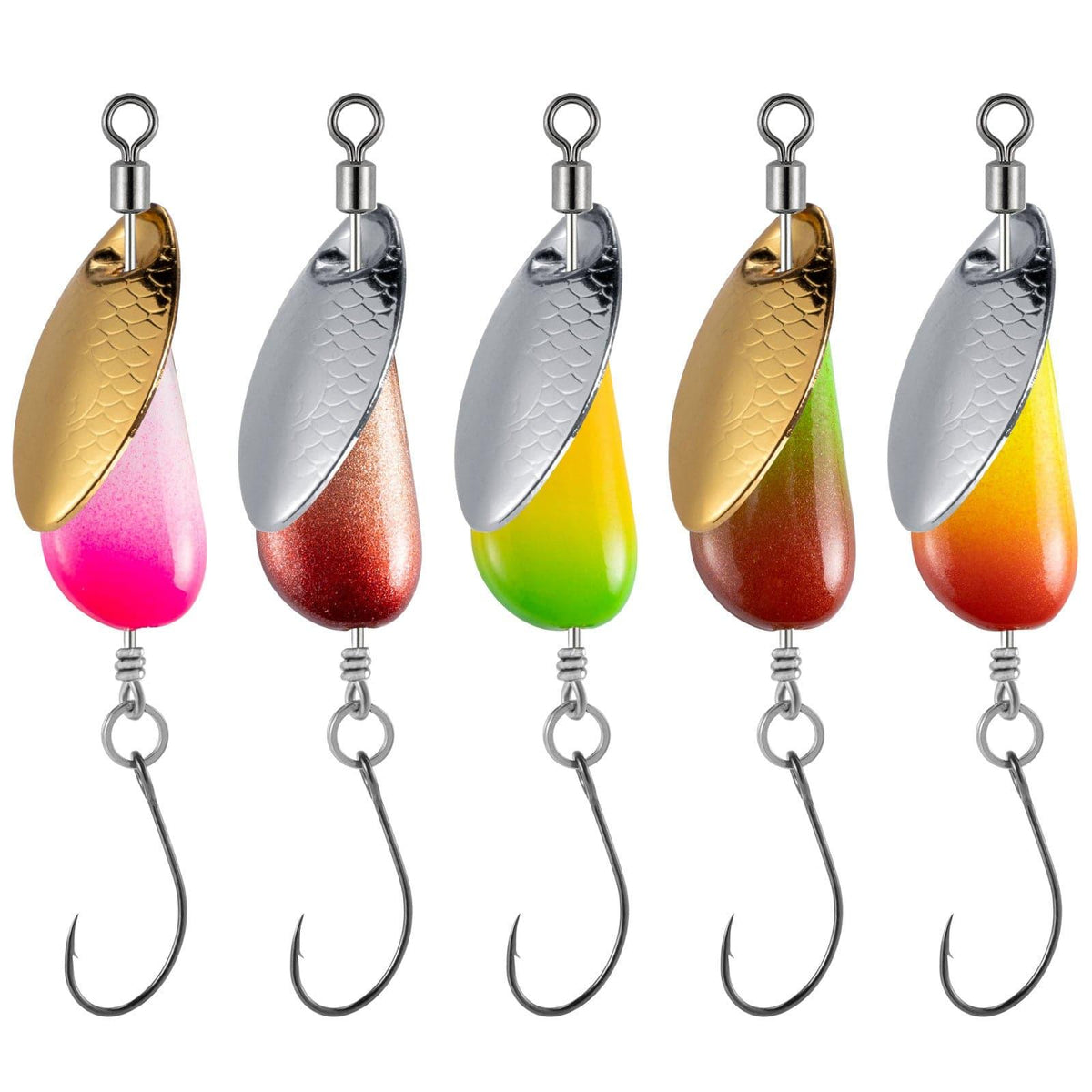 Dr.Fish 5pcs Spinner Blades with Hook(single or treble)  1/8-1/4oz - Dr.Fish Tackles