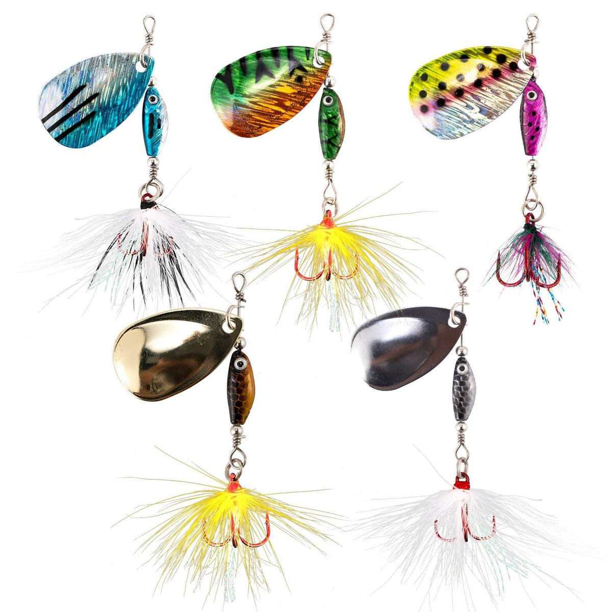 Dr.Fish 5pcs Inline Spinners BaitRooster Tail Lures kit - Dr.Fish Tackles