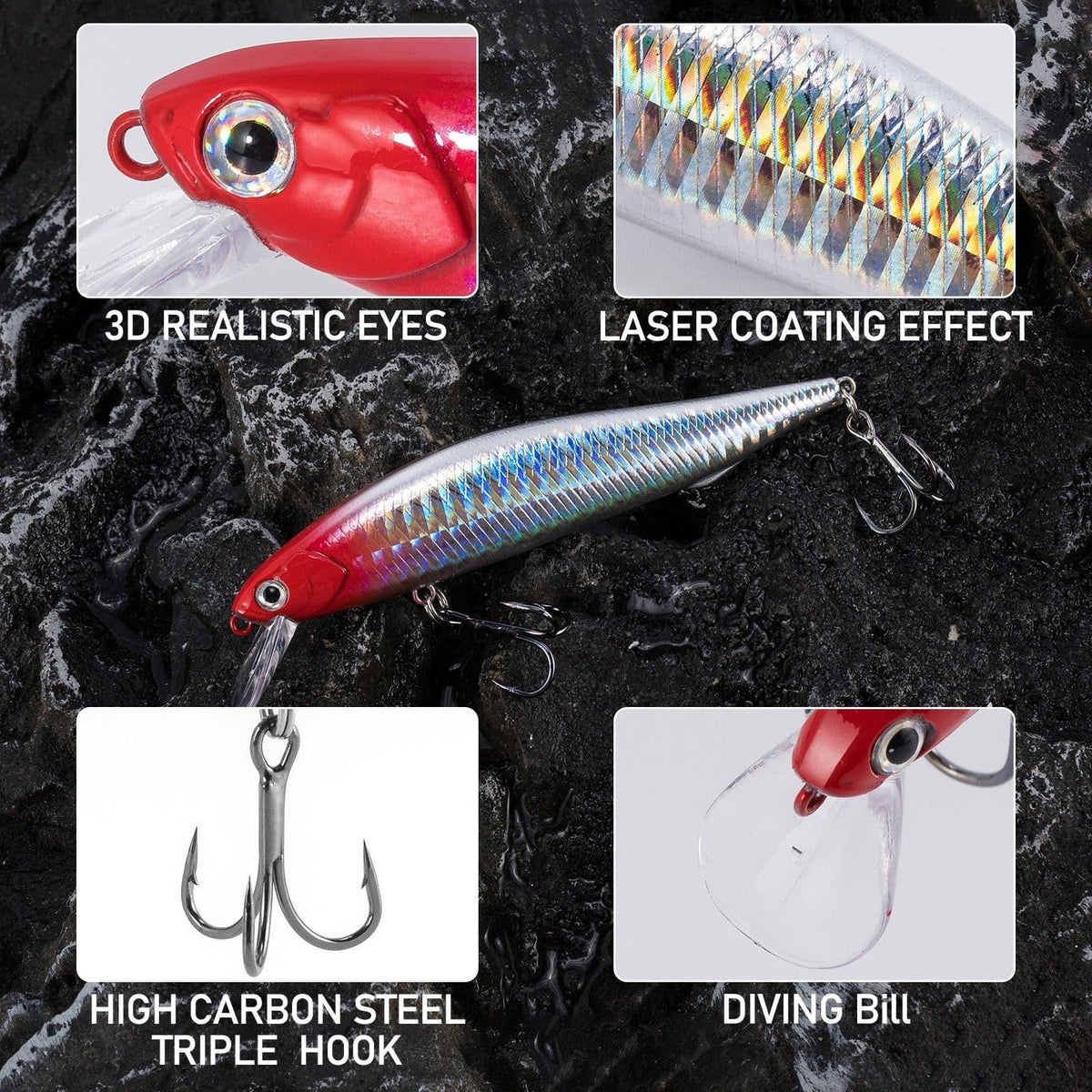 Dr.Fish 5pcs Minnow Fishing Lures 4.33"  0.49 oz - Dr.Fish Tackles