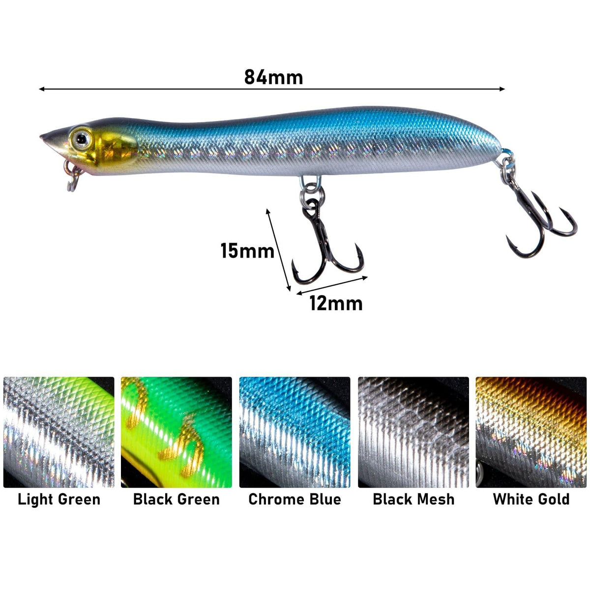 Dr.Fish 5pcs Topwater Popper Lures 3.3" 1.69oz - Dr.Fish Tackles