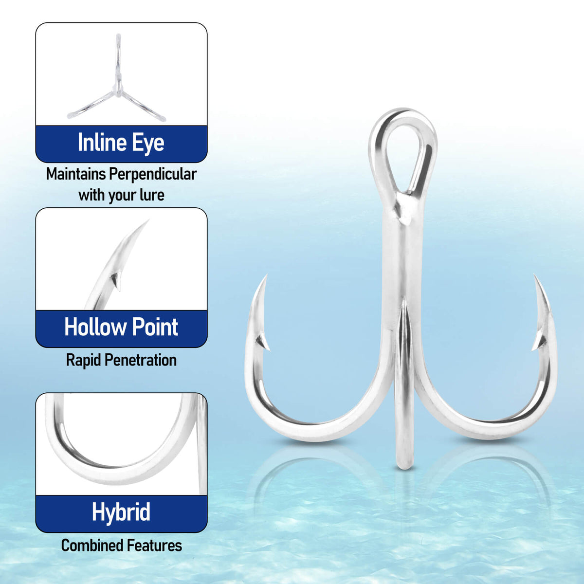 Dr.Fish 30pcs Hybrid Fishing Treble Hooks 2X Strong #14-#3/0