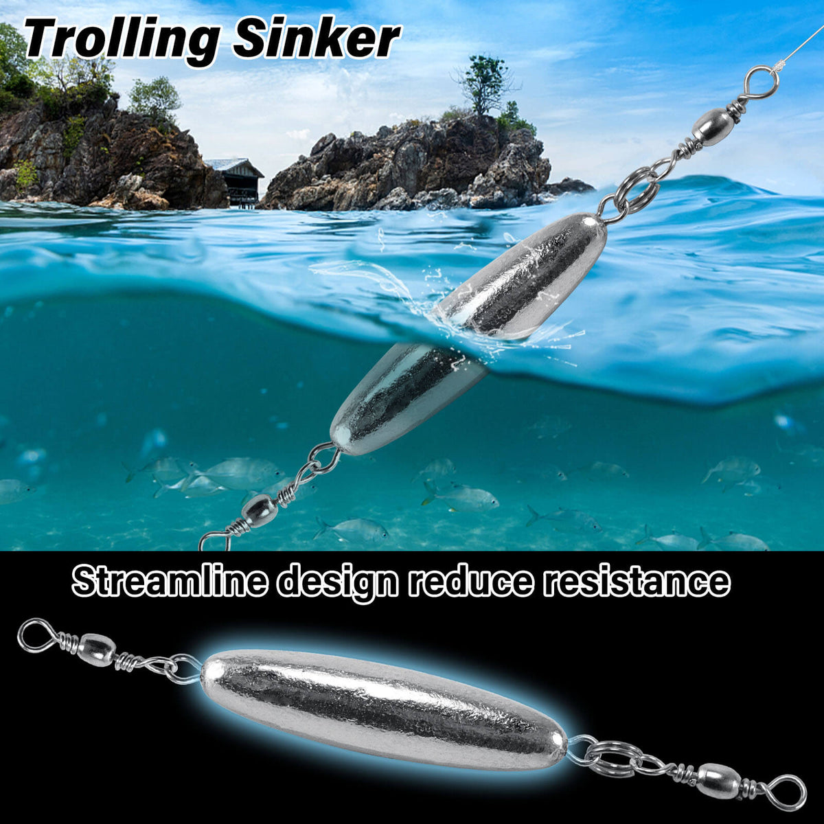 Dr.Fish 10pcs Inline Trolling Sinkers with Double Swivel 1/16oz-1.2oz