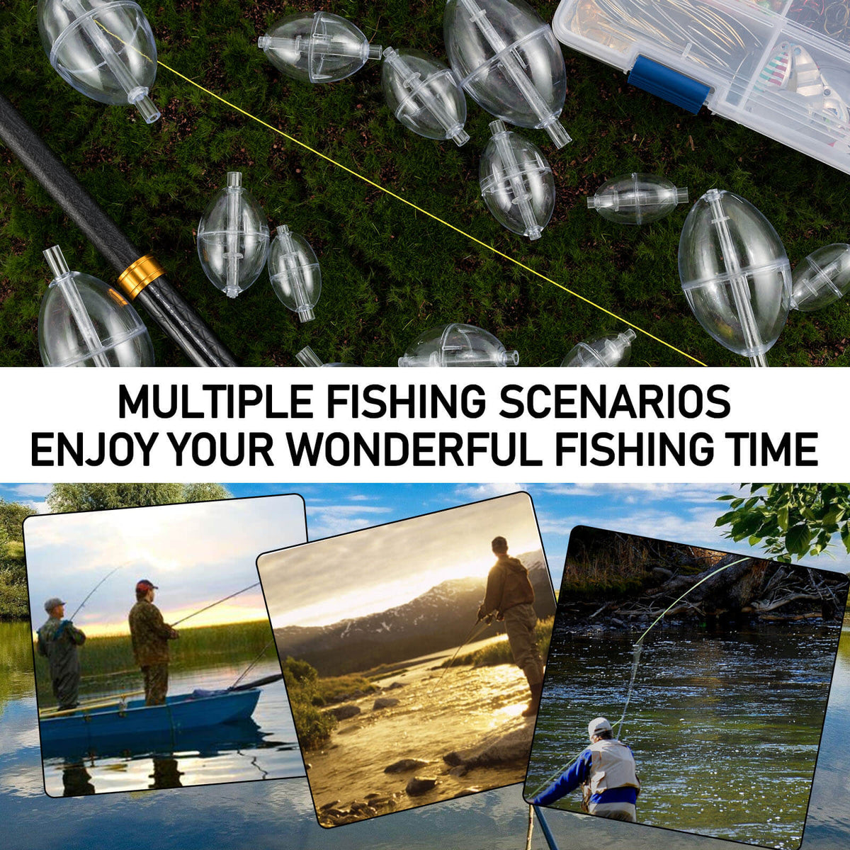 Dr.Fish 10pcs Fishing Slip Bubble Floats 3 Sizes