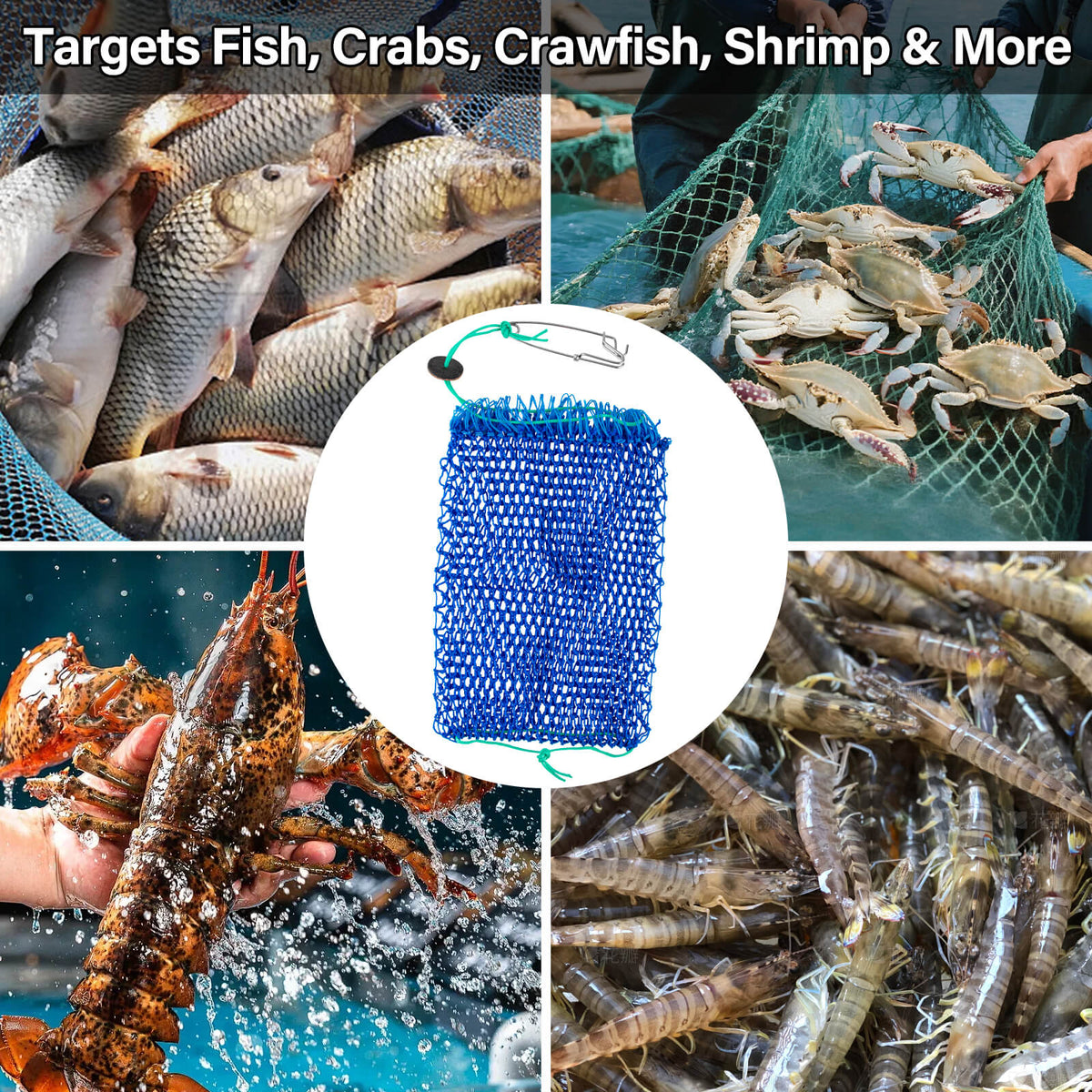 Dr.Fish Crab Trap Bait Bag Mesh with Stainless Snap