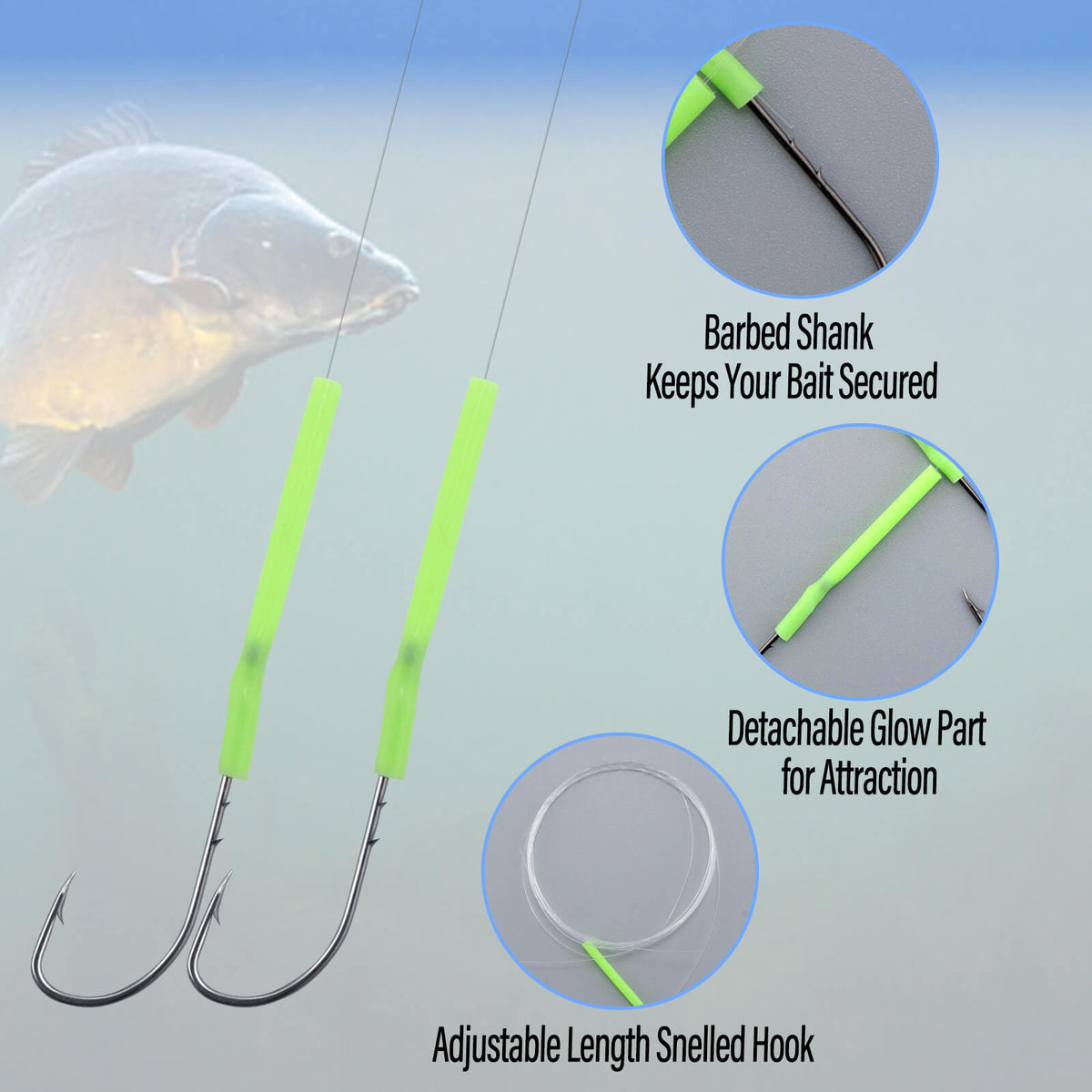 Dr.Fish 10pcs Crappie Rigs with 2 Snelled Aberdeen Hooks