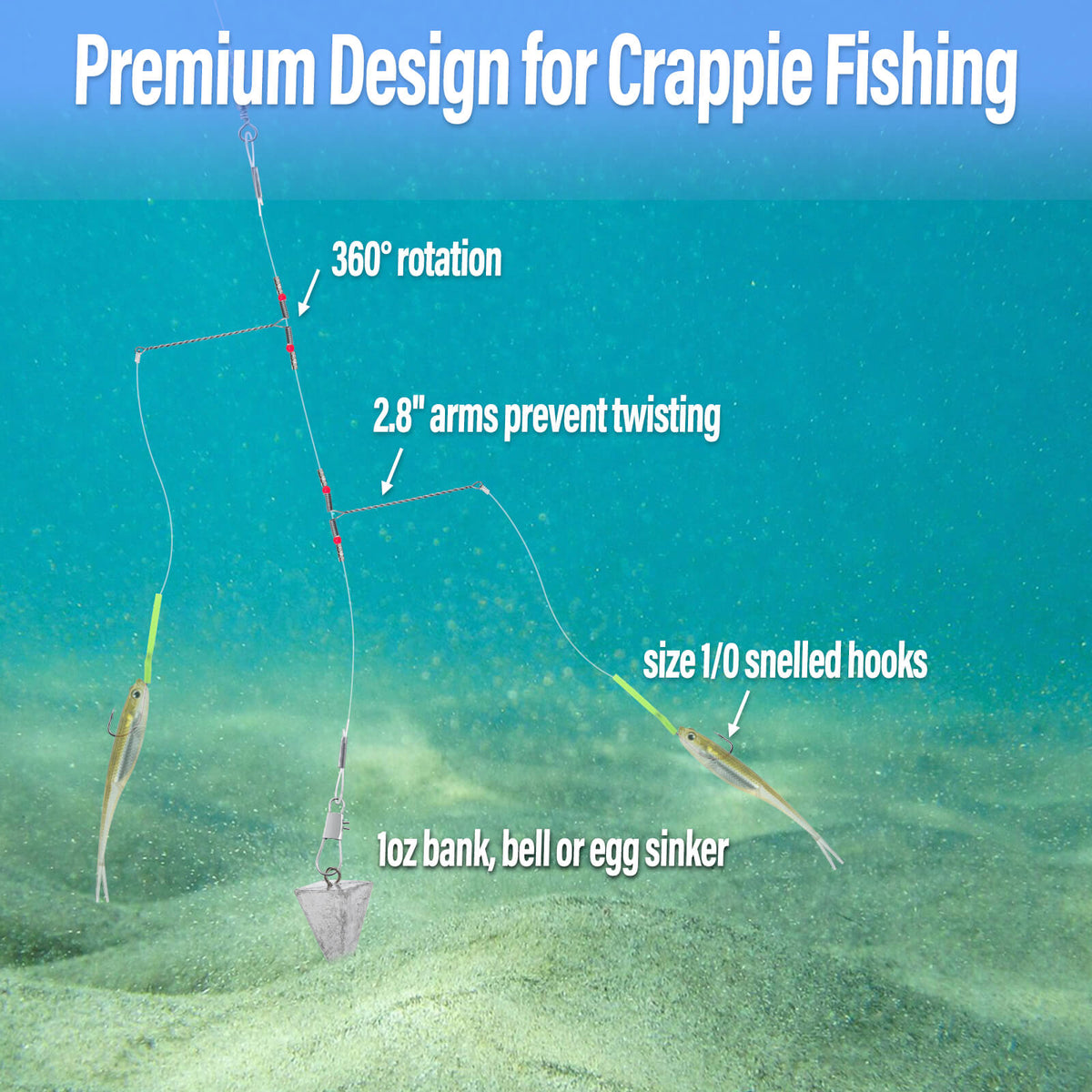 Dr.Fish 10pcs Crappie Rigs with 2 Snelled Aberdeen Hooks
