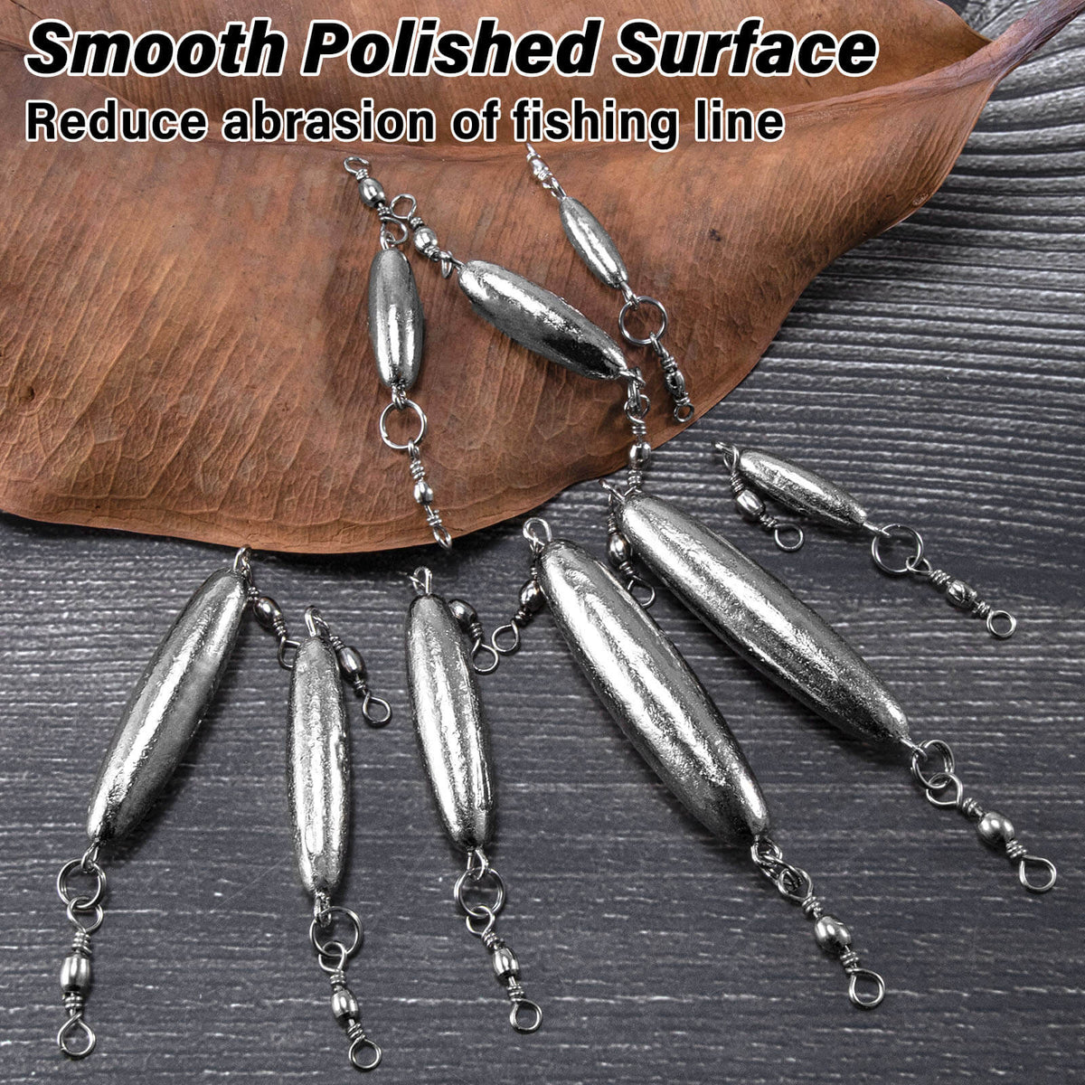 Dr.Fish 10pcs Inline Trolling Sinkers with Double Swivel 1/16oz-1.2oz