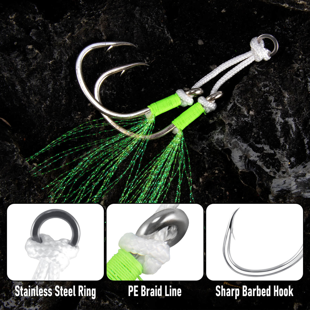 Dr.Fish 10pcs Fishing Assist Jig Hooks #1/0-#4/0