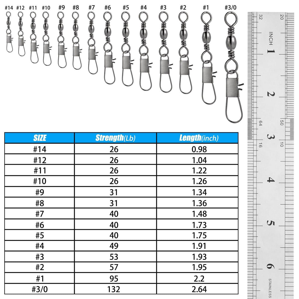 Dr.Fish 50pcs Barrel Swivel with Interlock Snap 26-132lb - Dr.Fish Tackles