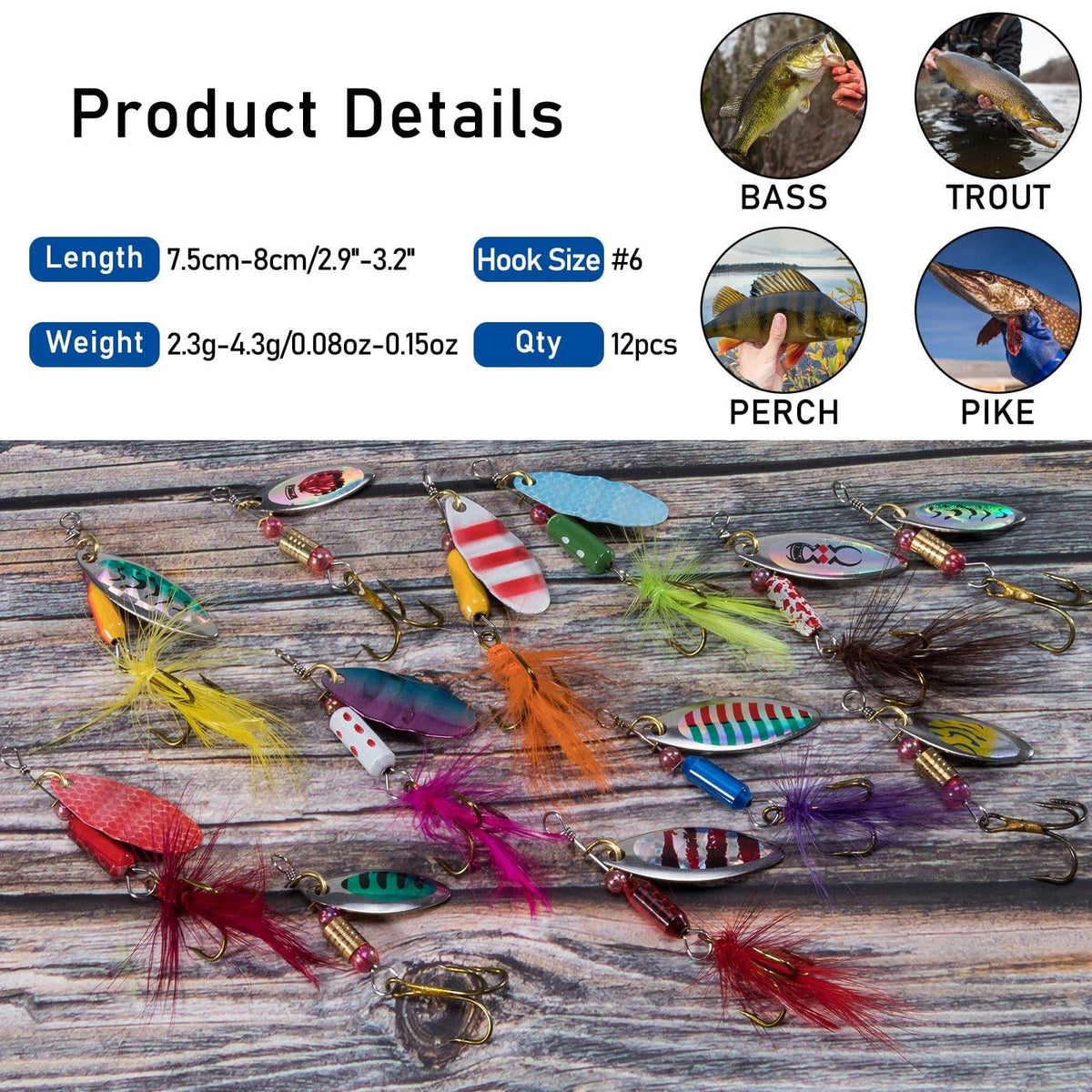 Dr.Fish 12pcs Spinner Lures Kit - N1 - Dr.Fish Tackles