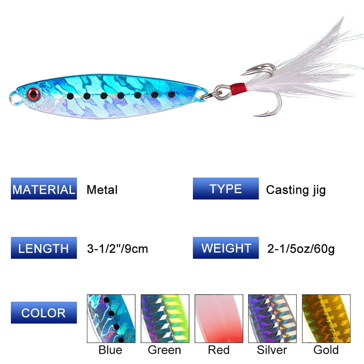 Dr.Fish 5pcs Long Casting Metal Jigs 0.35-2.12oz - Dr.Fish Tackles