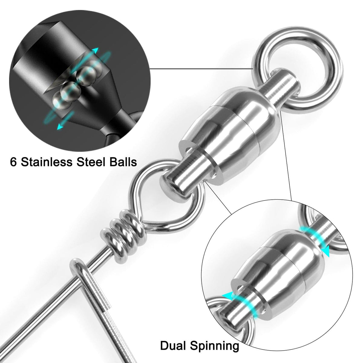 Dr.Fish Stainless Steel Ball Bearing Swivels with Coastlock Snap 45-440lb - Dr.Fish Tackles