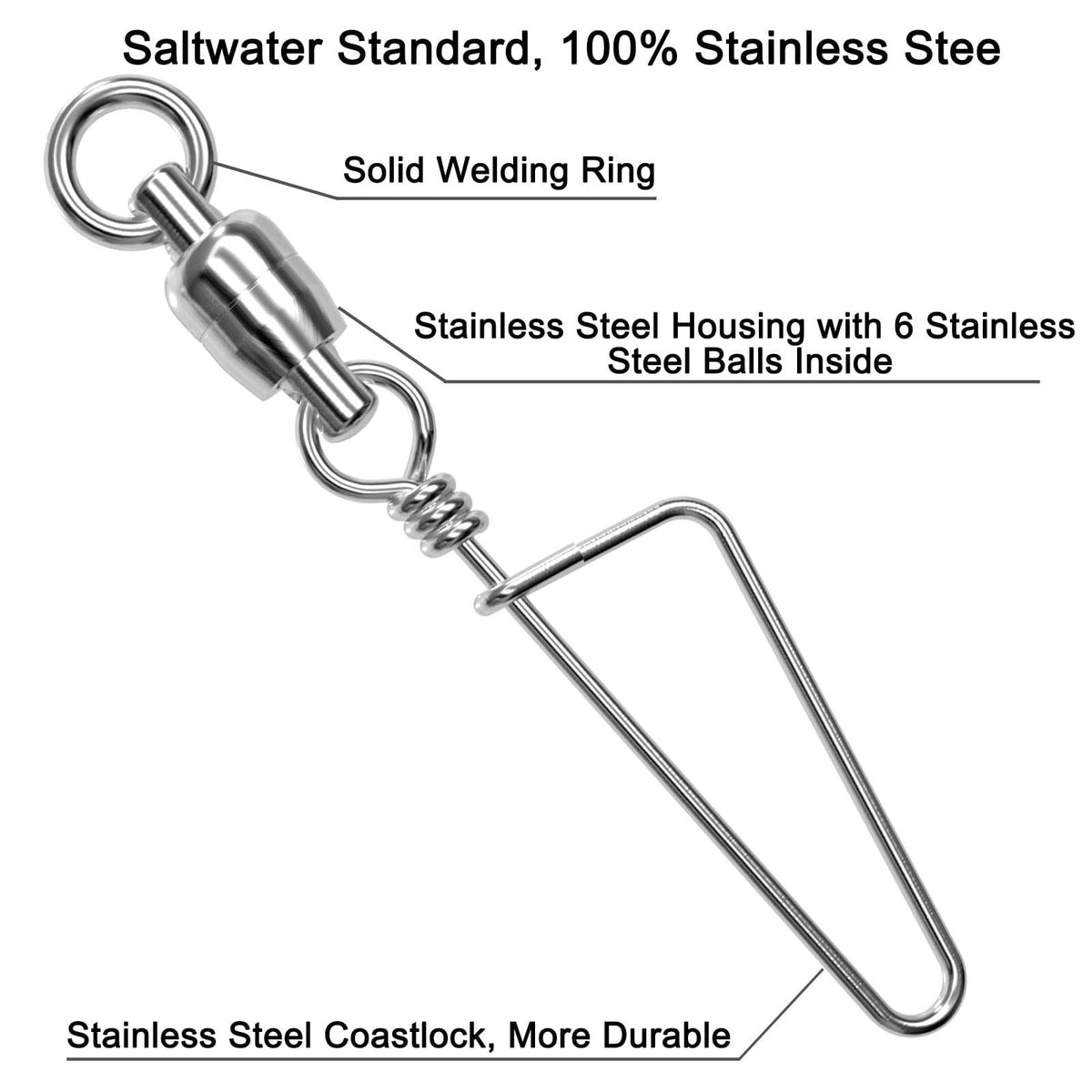 Dr.Fish Stainless Steel Ball Bearing Swivels with Coastlock Snap 45-440lb - Dr.Fish Tackles